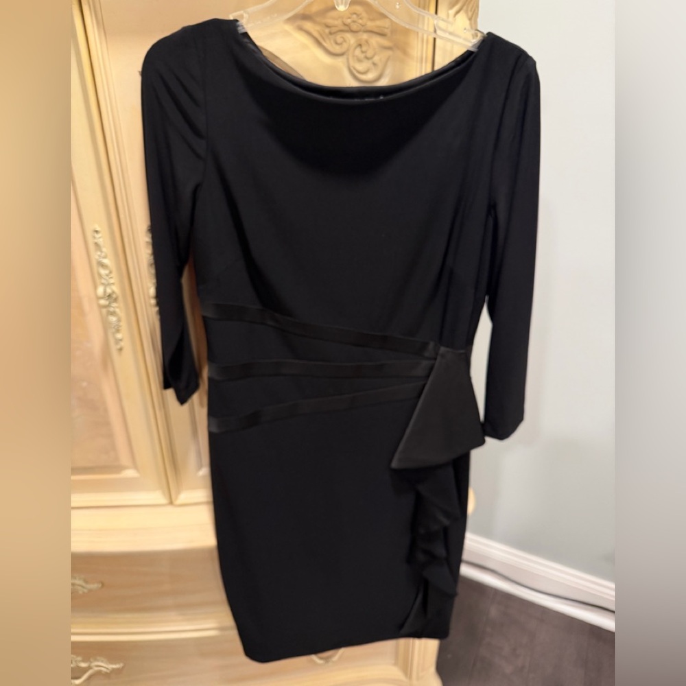 American Living Black Long-Sleeve Sheath Dress with Side Ruffle
